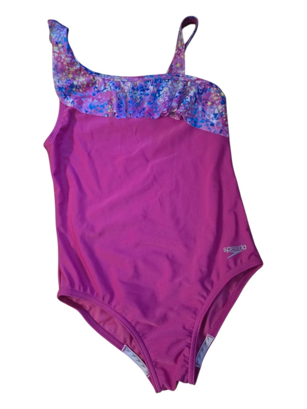 Speedo Girls' Magenta One-Shoulder Ruffle Swim One-Piece NWOT
